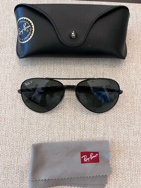 Ray-Ban Polarized Black Aviator Sunglasses with Dark Lenses